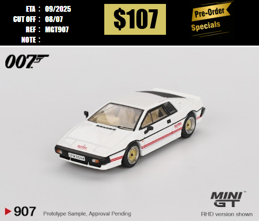 PO-$107 * MINI GT * 1:64  907 Lotus Esprit Turbo White "For Your Eyes Only" / English Blister Packaging LHD [OD26/06]