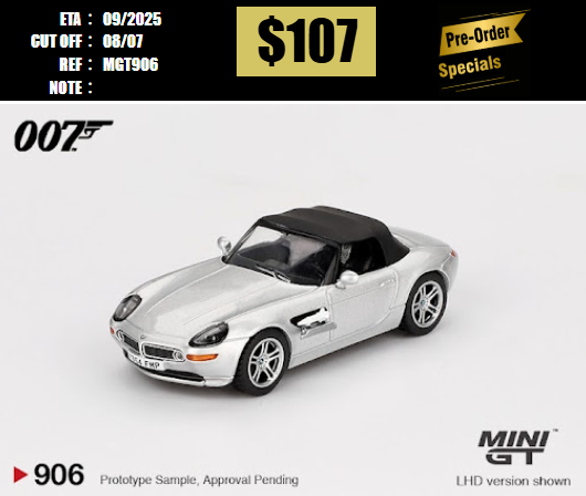 PO-$107 * MINI GT * 1:64  906 BMW Z8 "The World Is Not Enough" / English Blister Packaging LHD [OD26/06]