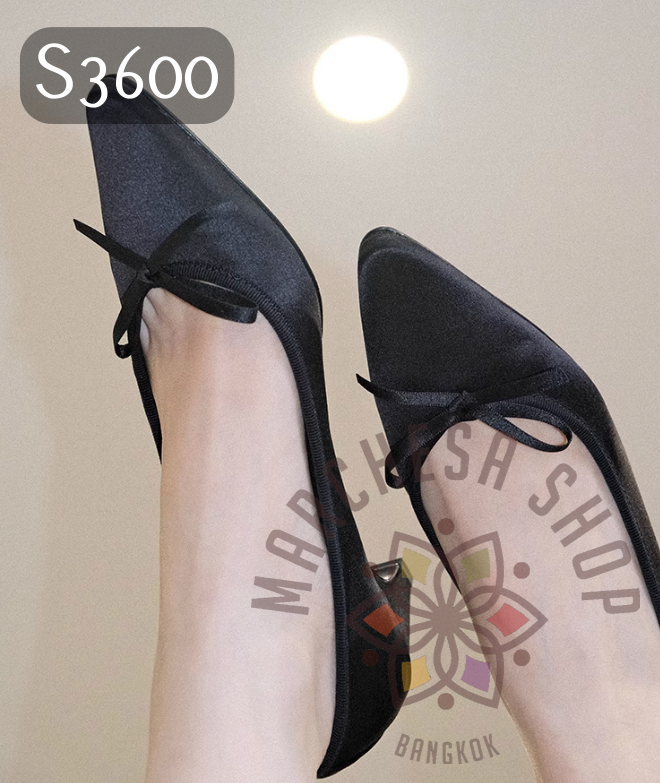 S3600 - 羊皮絲綢蝴蝶結尖頭高踭鞋