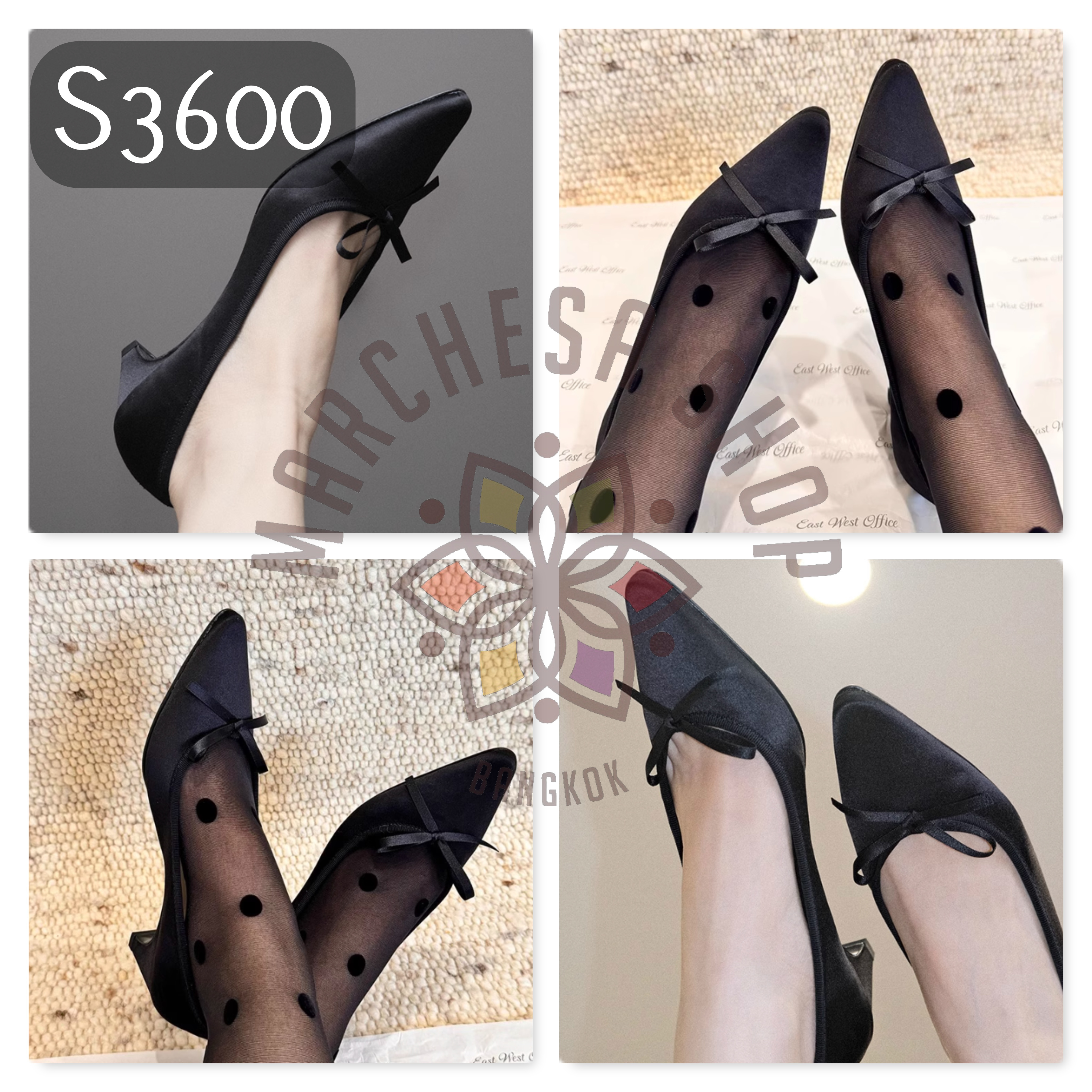 S3600 - 羊皮絲綢蝴蝶結尖頭高踭鞋