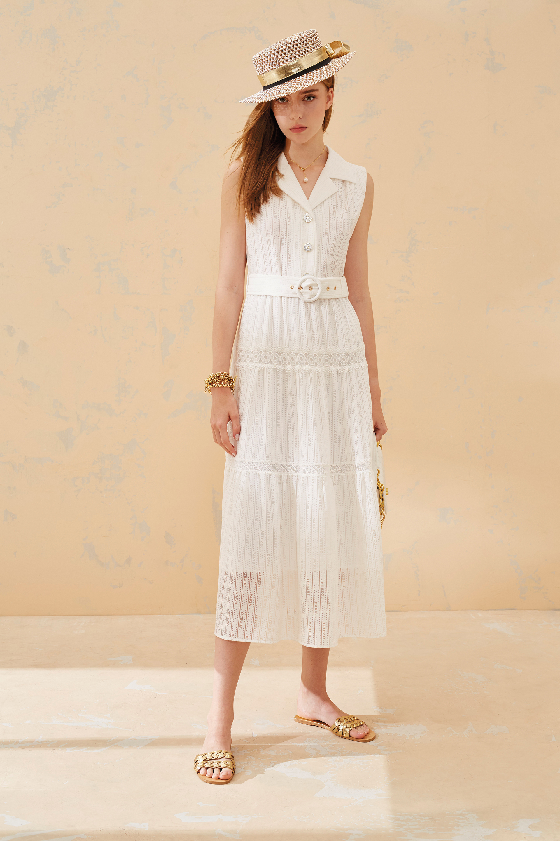 BB1EA033E1 航海日記浪漫條紋獨家logo燒花洋裝 ( 附布腰帶 / 官網限定 )