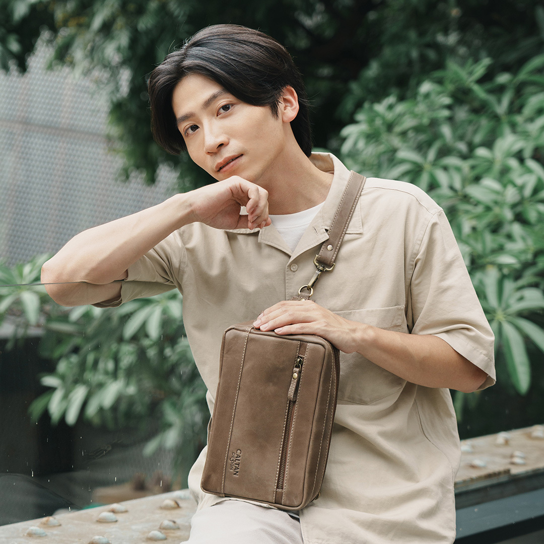 多功能單肩/斜背/手拿三用拉鍊真皮包-四色(5456)