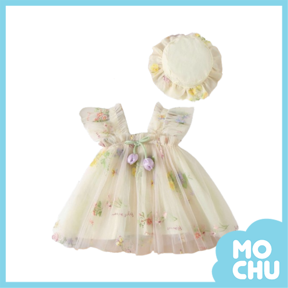 鬱金香刺繡網紗公主裙(三色)