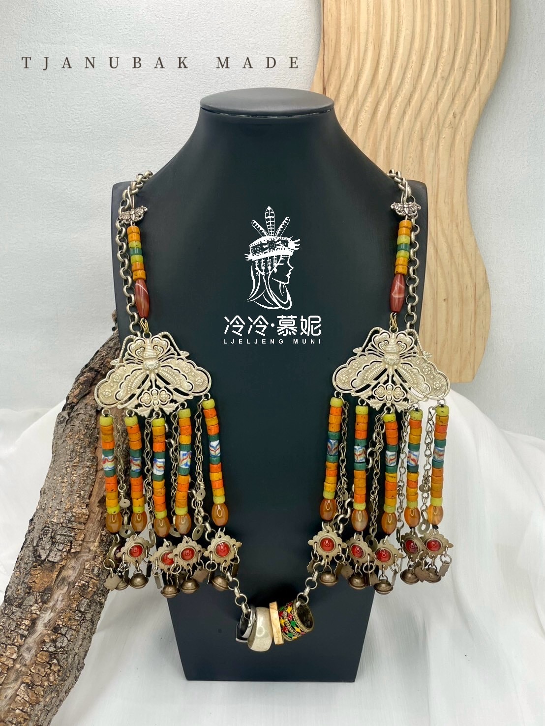 W-No.30貿易老珠蝴蝶掛鏈90cm