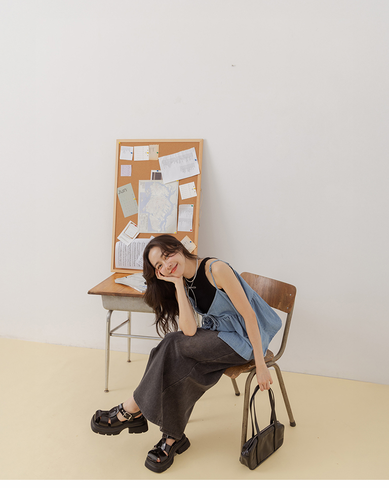 Straight-cut denim maxi skirt with front slits S/M/L【03021566】in stock+pre-order