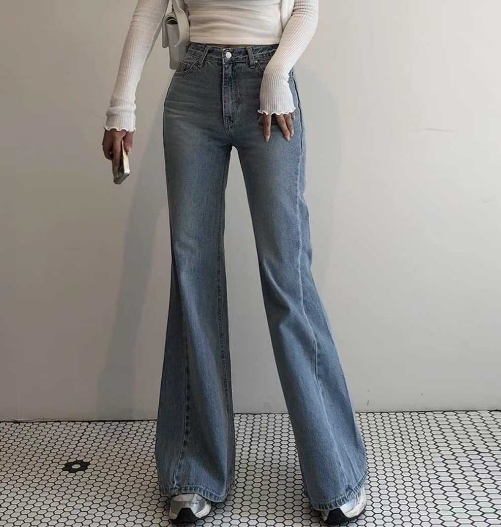 正韓顯瘦高腰喇叭牛仔褲