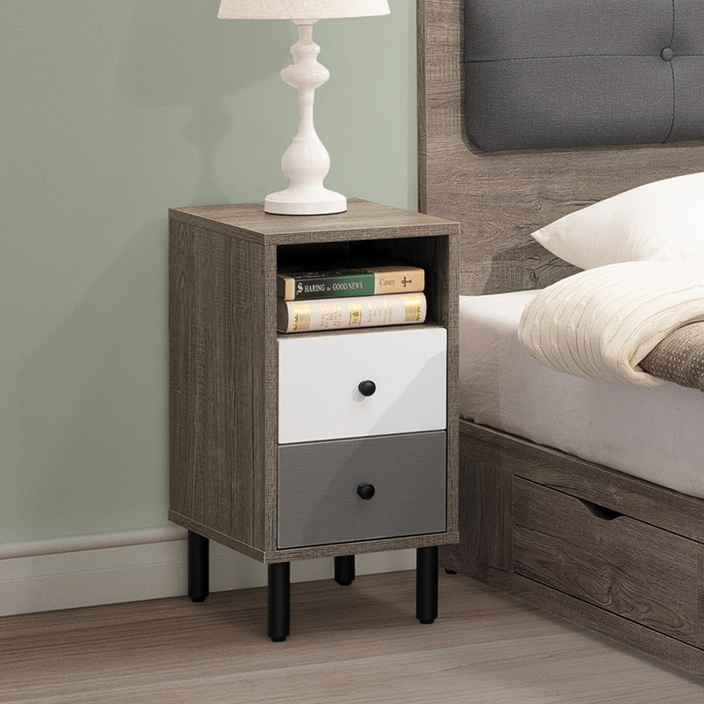 利奇1尺灰橡色床頭櫃/二抽收納櫃/置物小邊櫃/小茶几