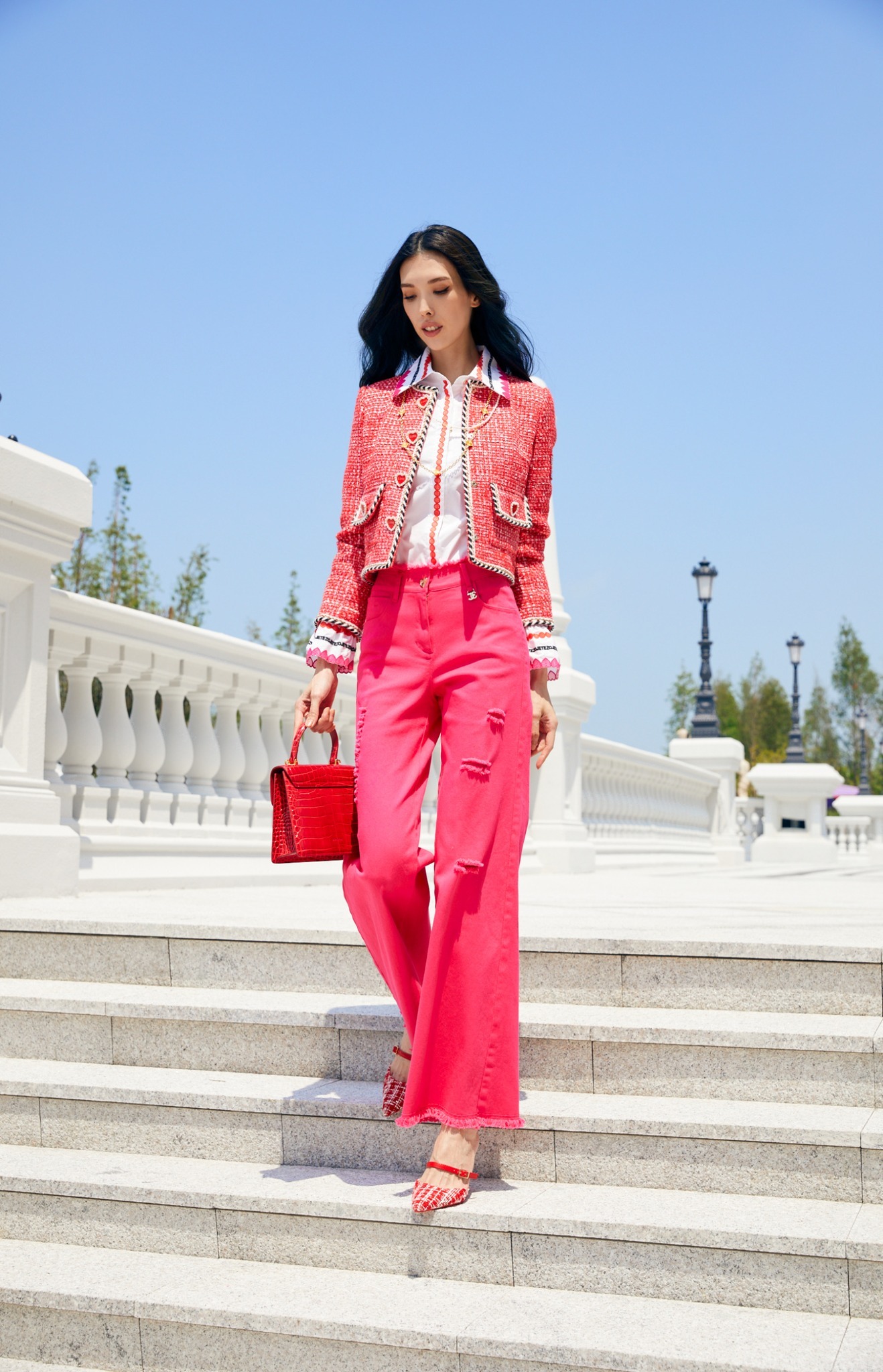 BC1EA008A1 紅色派對古典刺袖襯衫