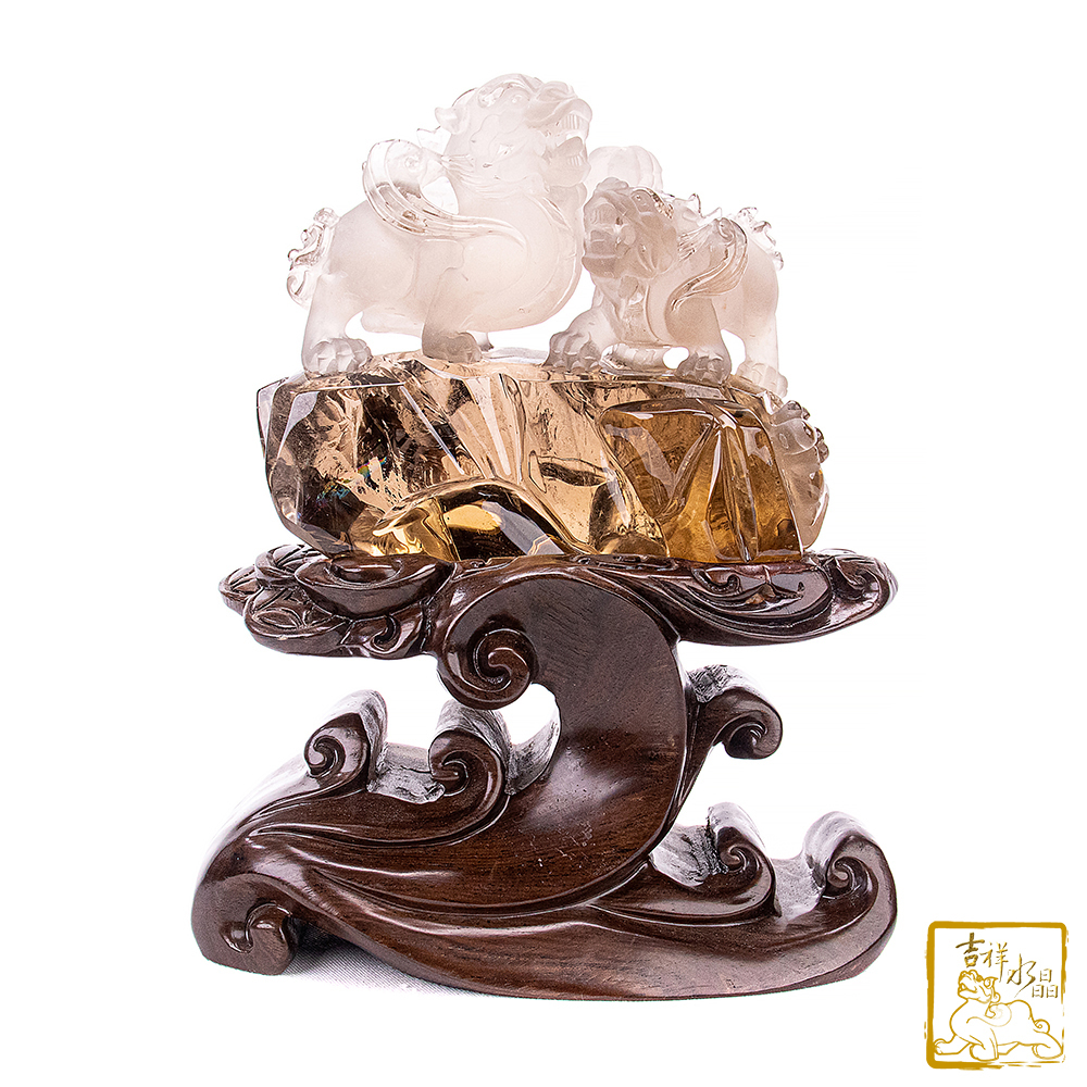 黃水晶飛天母子貔貅 1.27kg 財源廣進