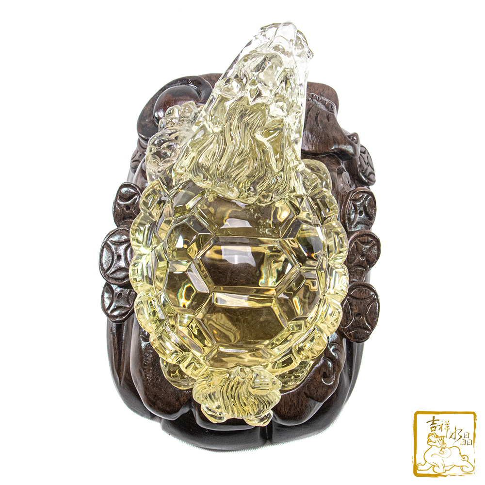 藍針黃水晶龍龜 854g 豐盈財庫