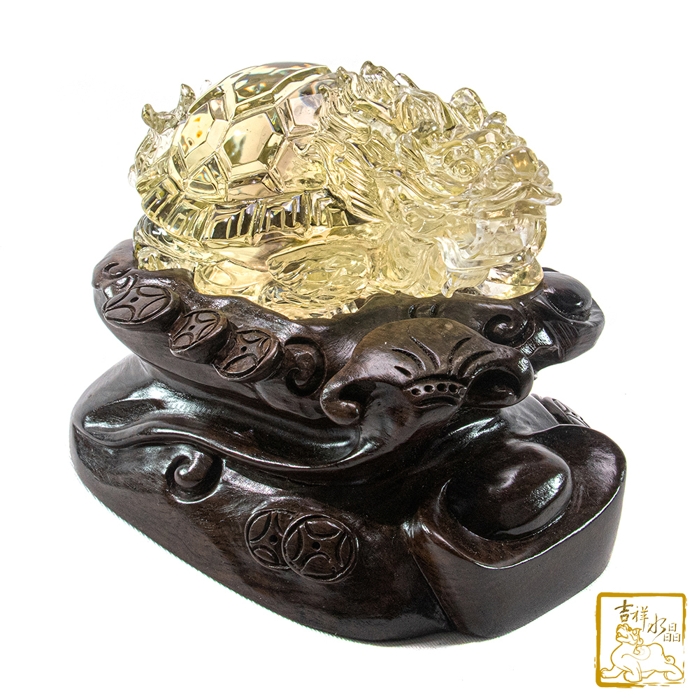 藍針黃水晶龍龜 854g 豐盈財庫