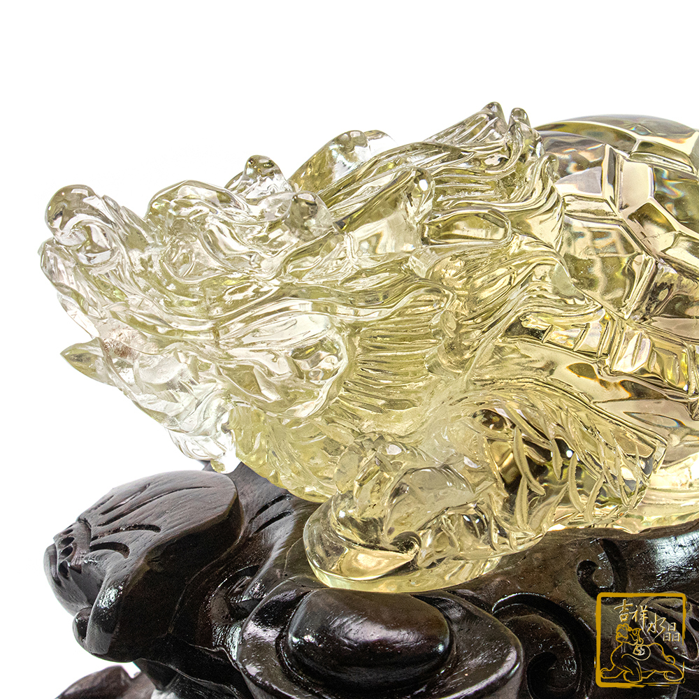 銅製:瑞龍置物(水晶珠添) 銅製:瑞龍置物(水晶珠添) 藍針黃水晶龍龜854g 豐盈財庫【吉祥水晶專賣店】