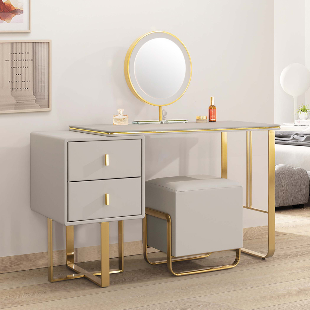 佩瑪3.3尺鏡台現代風皮革化妝桌/鏡台/梳妝台(附化妝椅及亮燈功能桌上鏡)