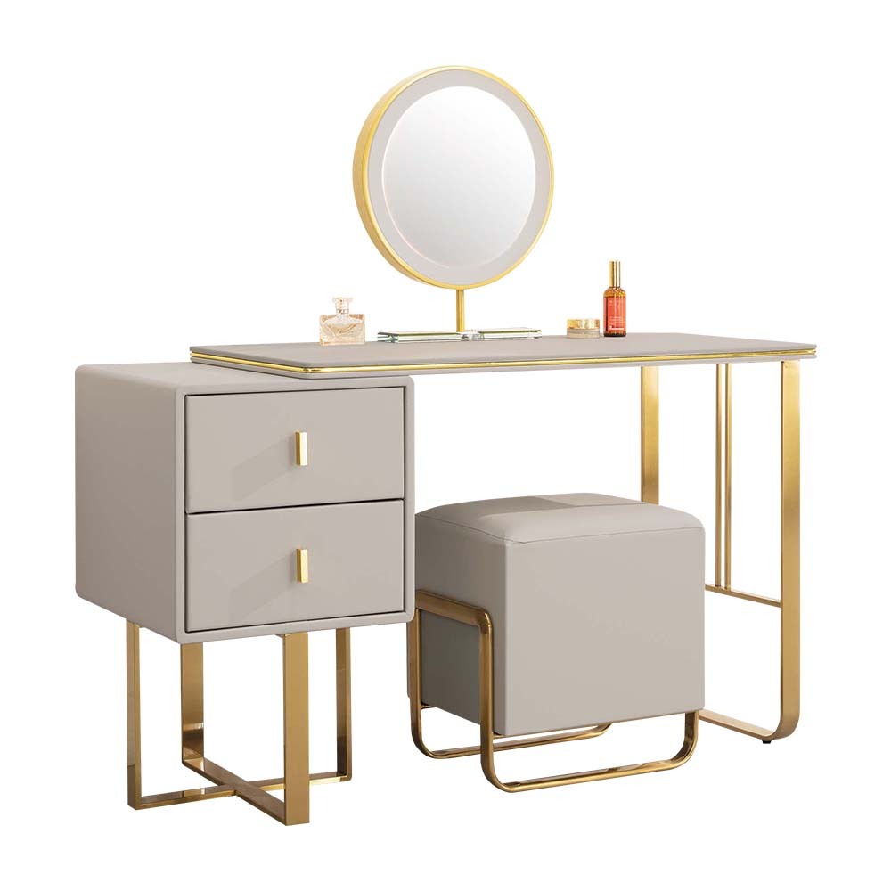 佩瑪3.3尺鏡台現代風皮革化妝桌/鏡台/梳妝台(附化妝椅及亮燈功能桌上鏡)