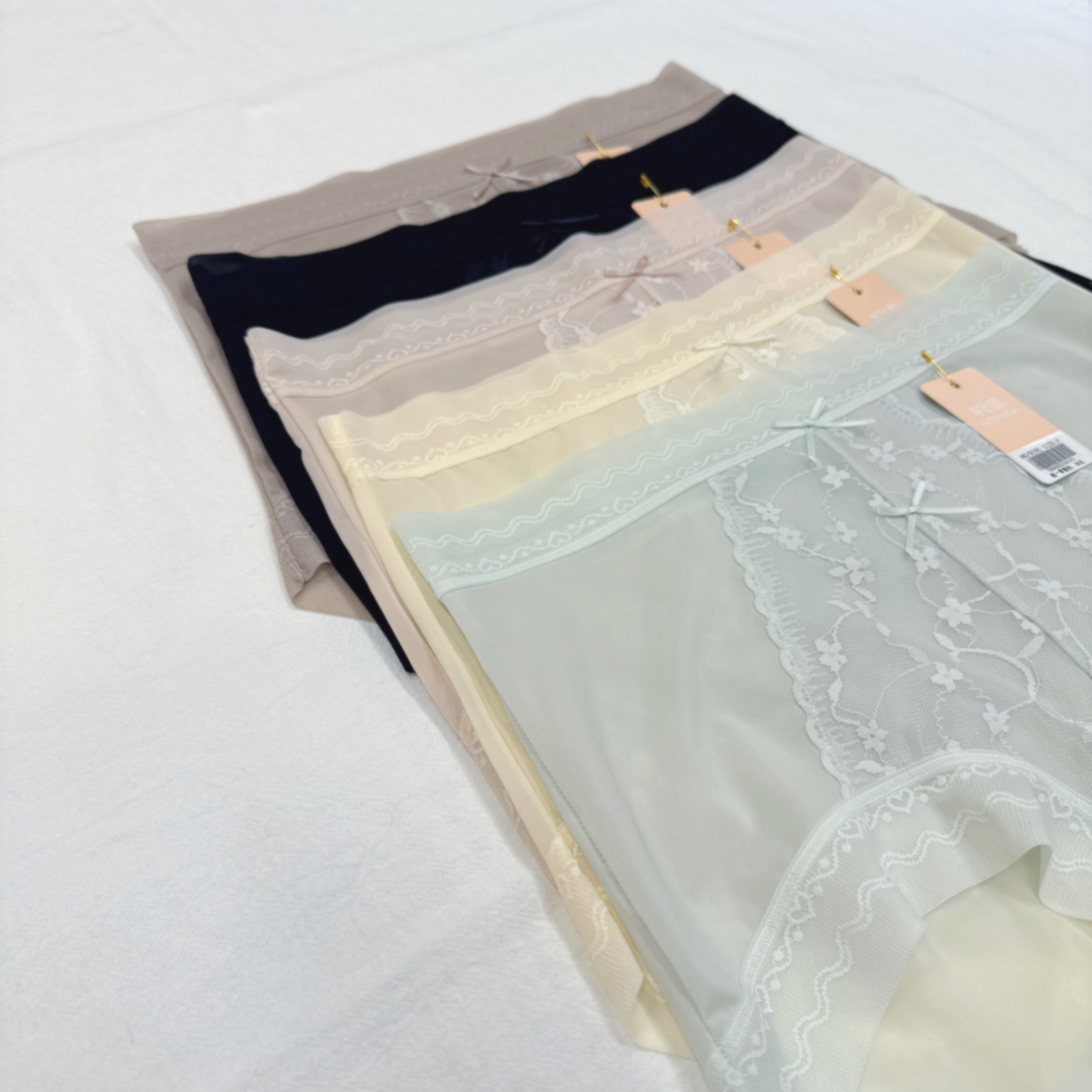 9191-雙蝴蝶結拼喱士透薄冰絲內褲 - 2條裝 (A193-A197)