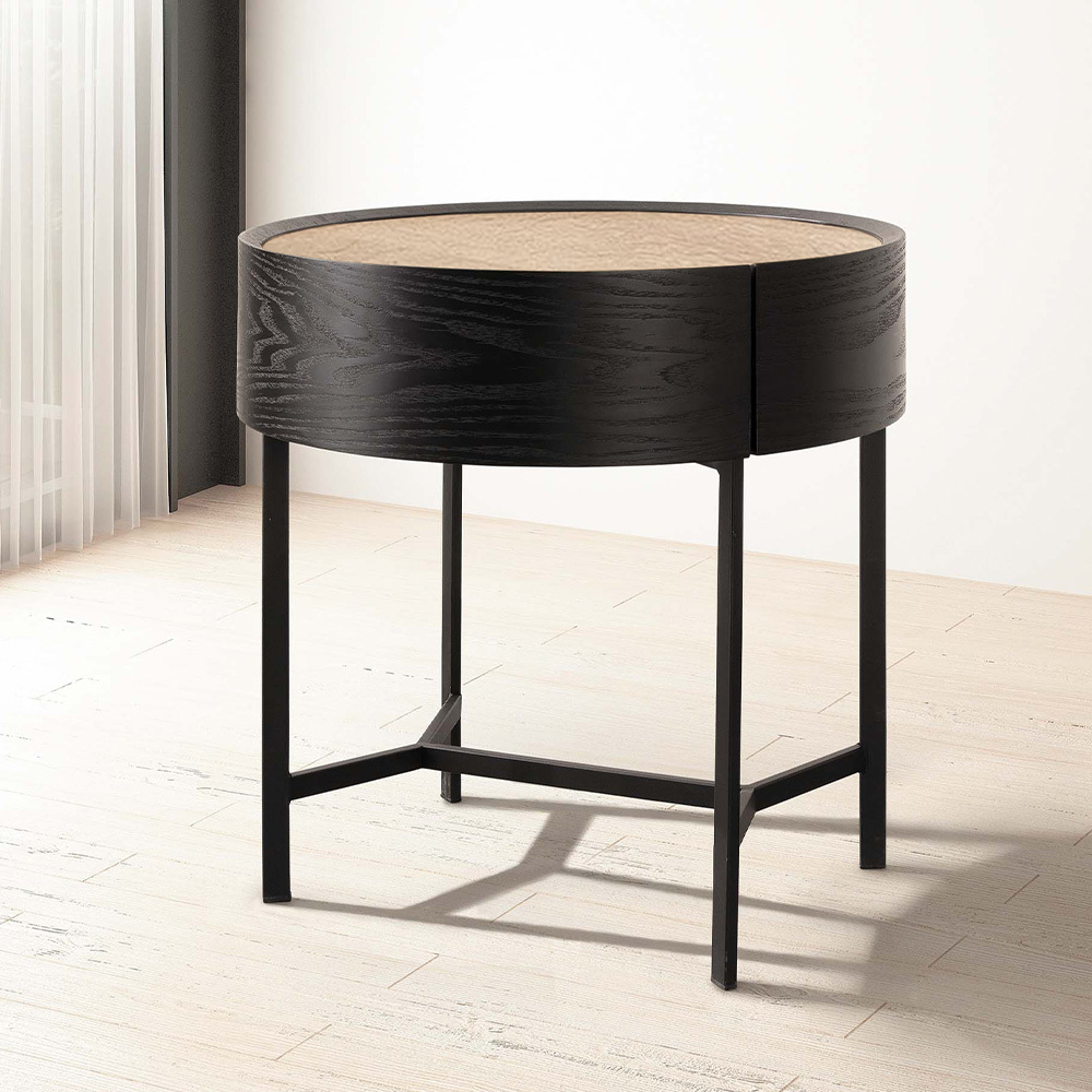 亞馬德1.7尺工業風圓形床頭櫃/單抽收納櫃/置物小邊櫃/小茶几