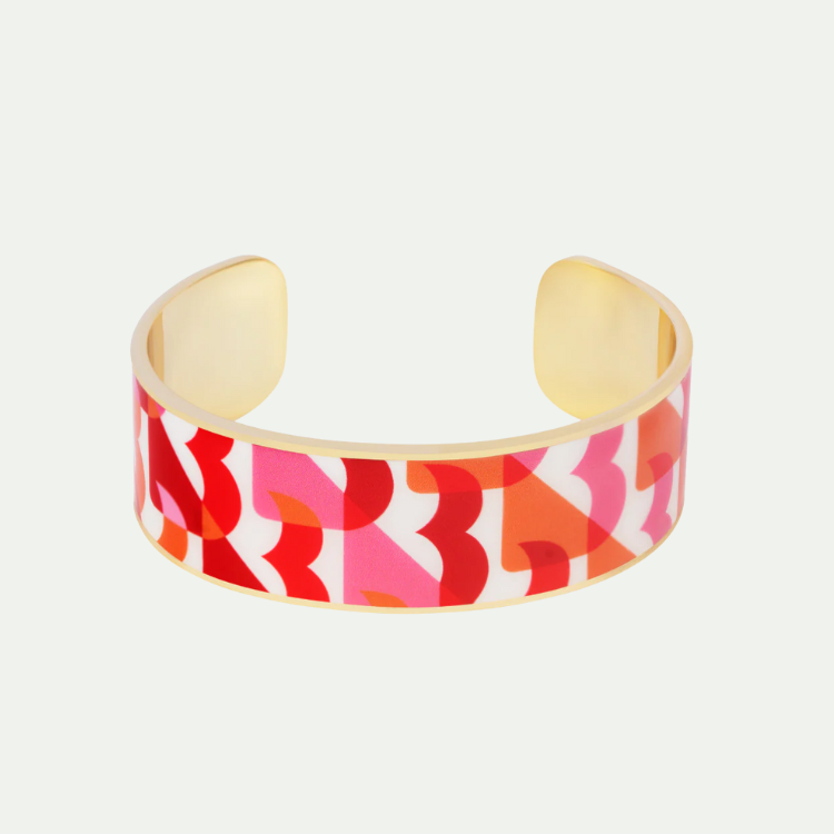 B PRINT 橘紅印花琺瑯鍍金C型手環