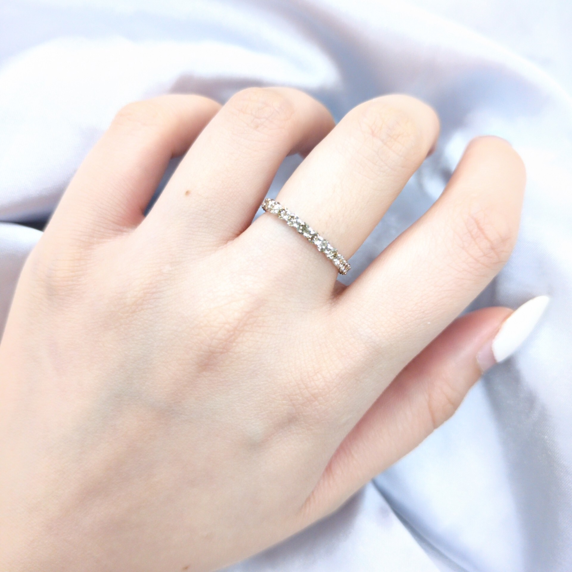 全新18K白金1卡10份咖啡鑽石全圈戒指