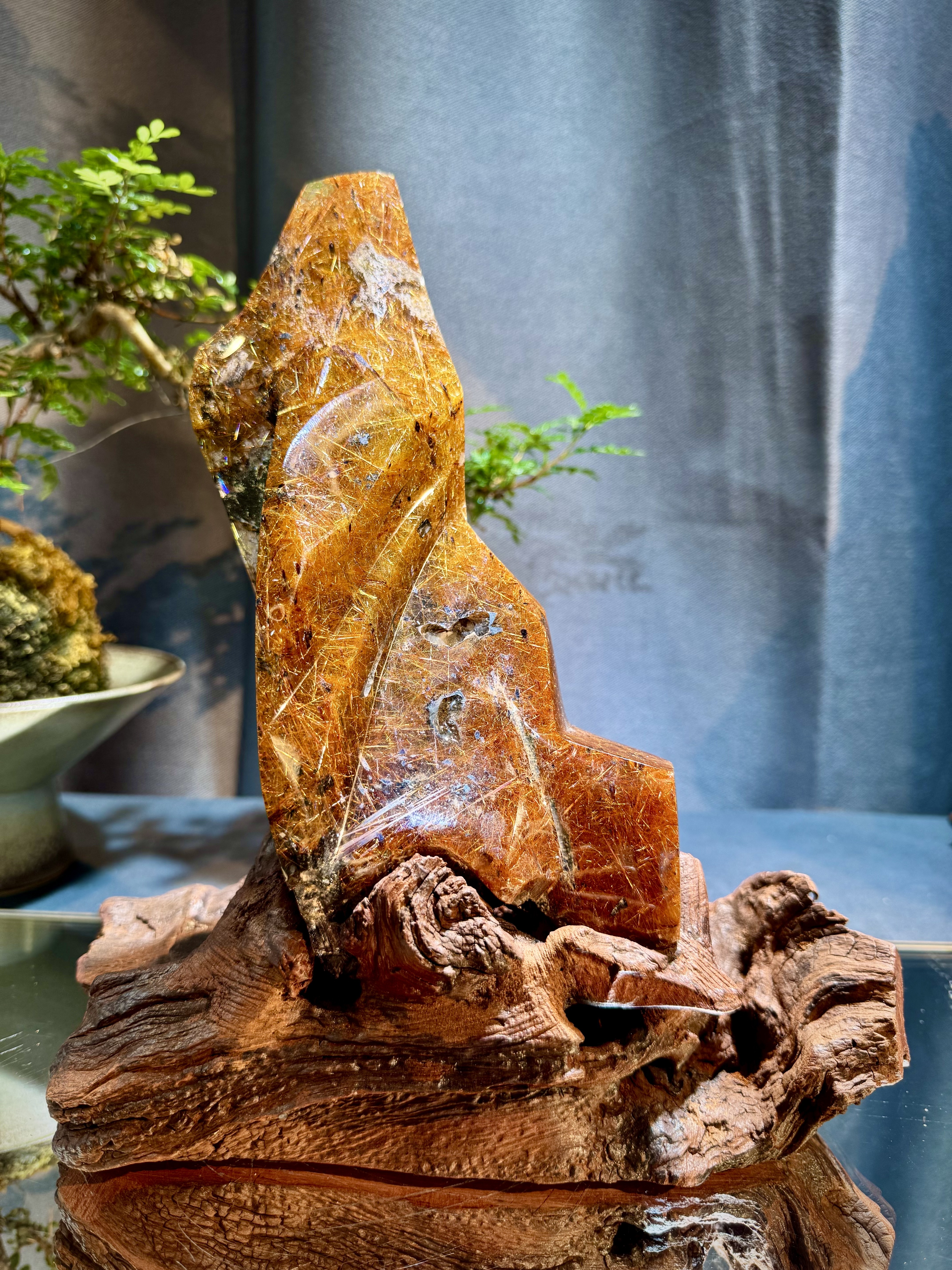 天花板紅銅鈦晶原石擺件 5804