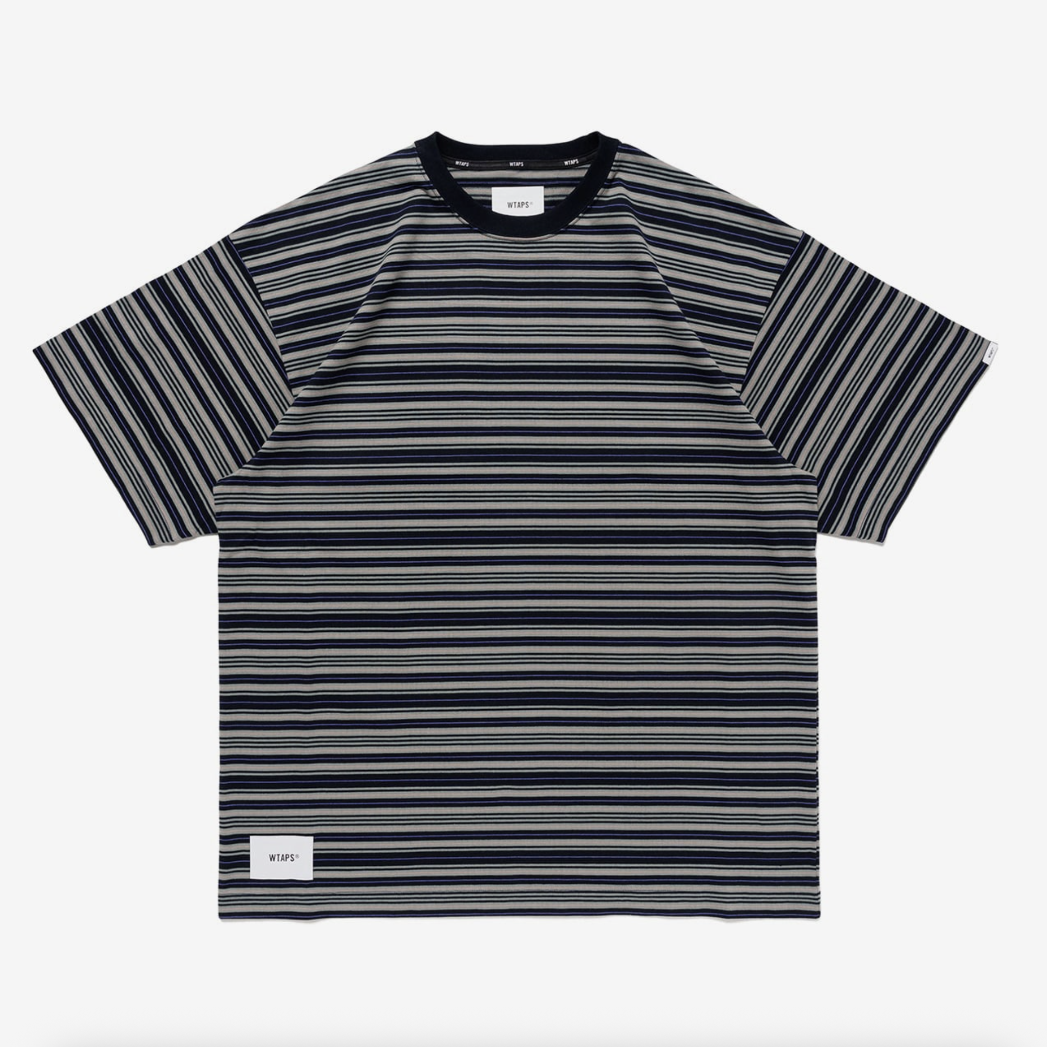 -(B4e01)-WTAPS BDY 01 / SS / COTTON 條紋 刺繡 小LOGO 短T 灰色-251ATDT-CSM22