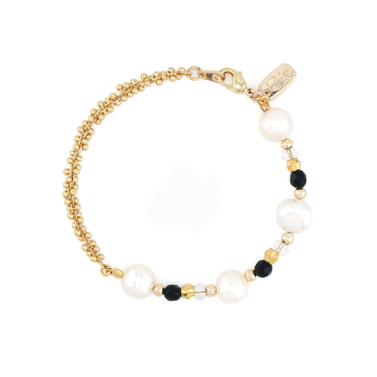 七月誕生石 • 蜀葵花 • 夢 – 珍珠黑瑪瑙 – 手鍊