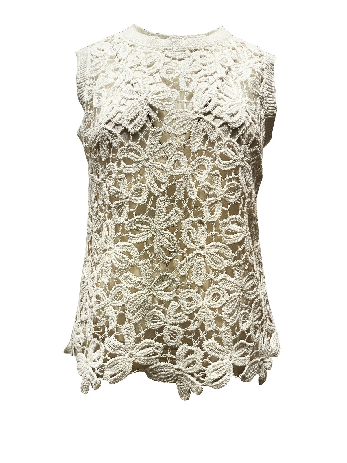 BC1EE129A1 法式生活蕾絲簍空刺繡無袖馬甲背心