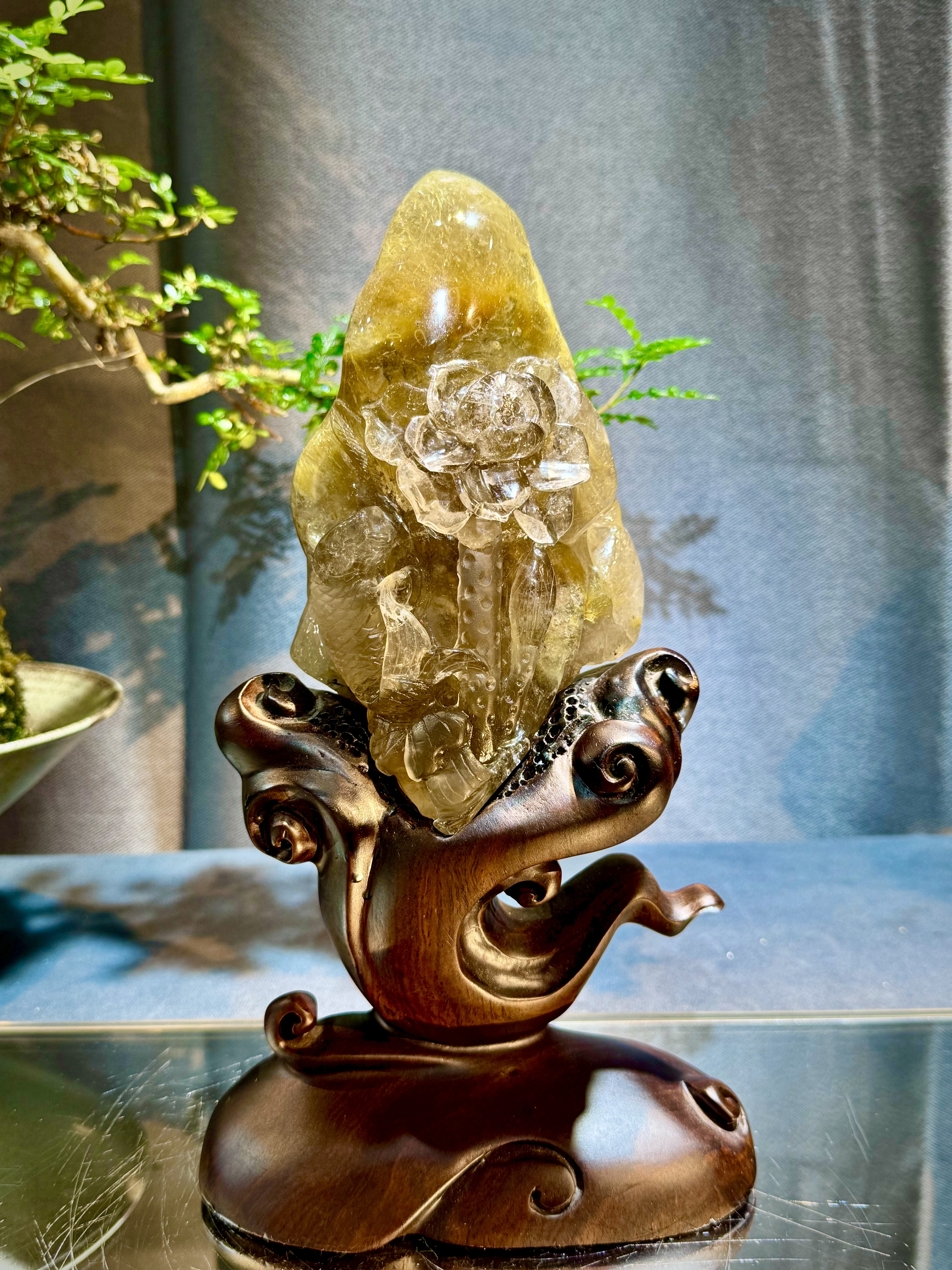 頂級招財錦鯉魚金髮晶雕件 5805