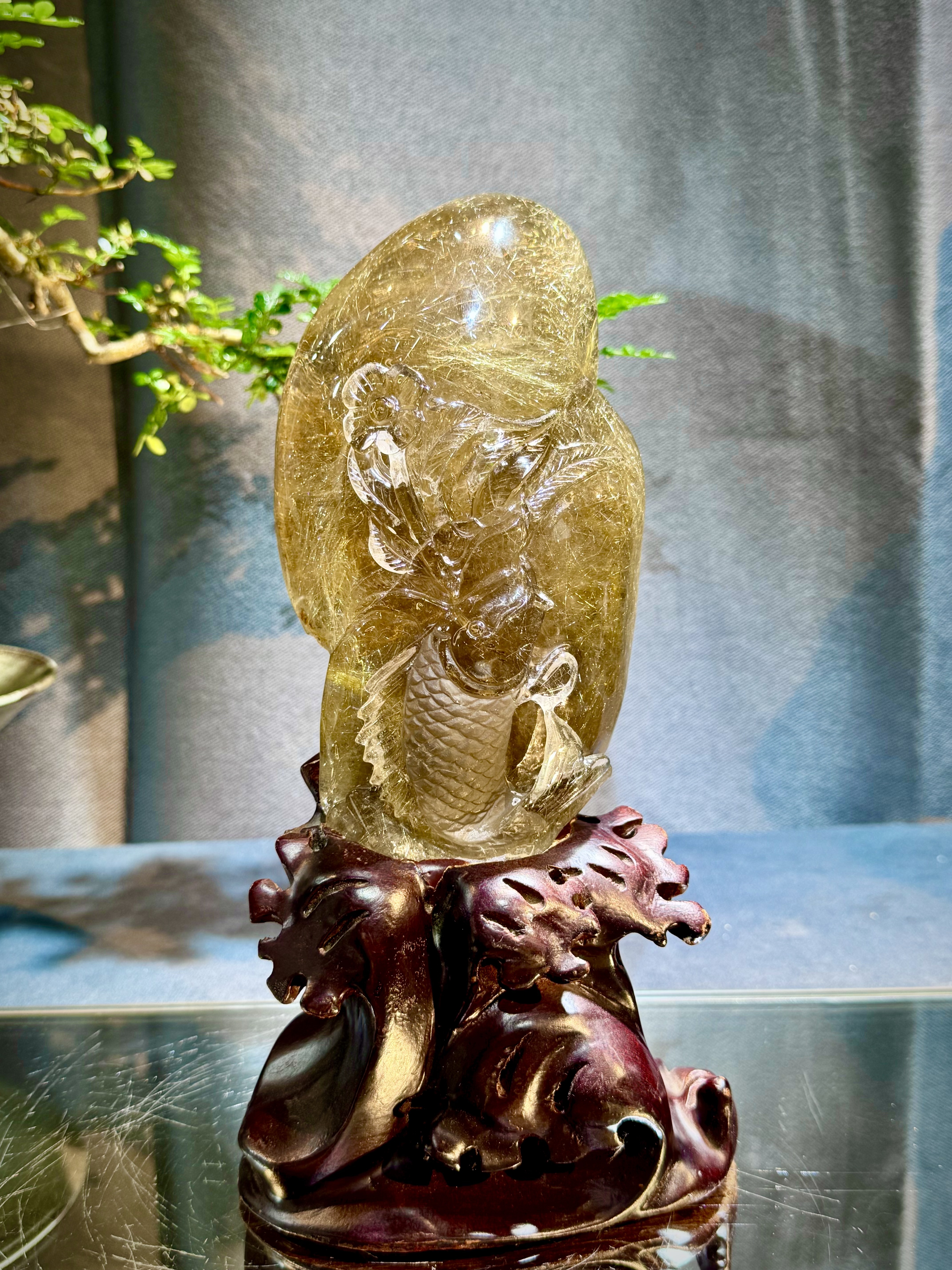 頂級招財錦鯉魚金髮晶雕件 5806