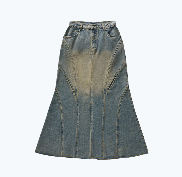 [現貨] Sense Twist Hole Denim Mermaid Skirt Light Indigo| L24-56LI
