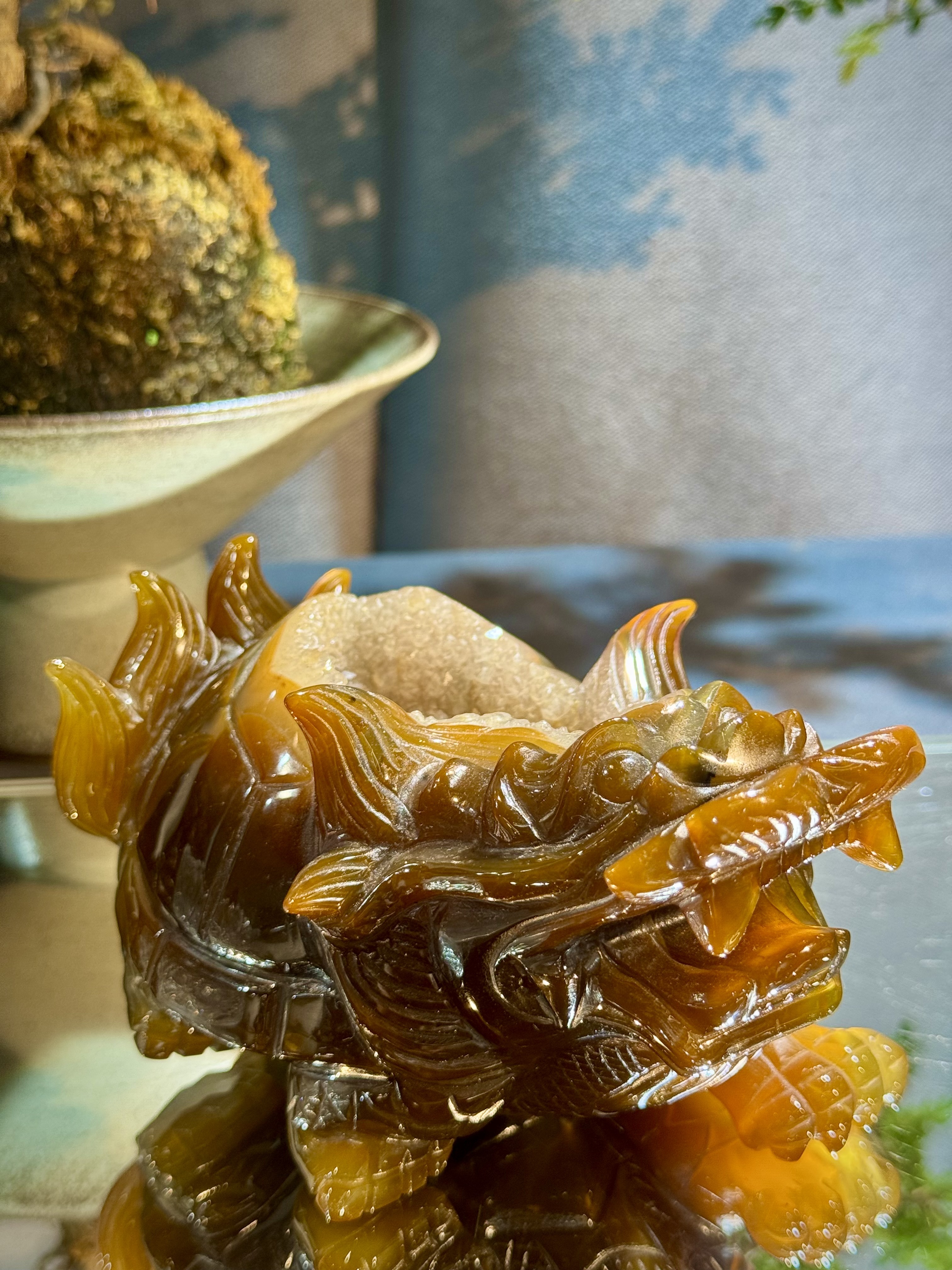 黃瑪瑙晶洞龍龜擺件 5810