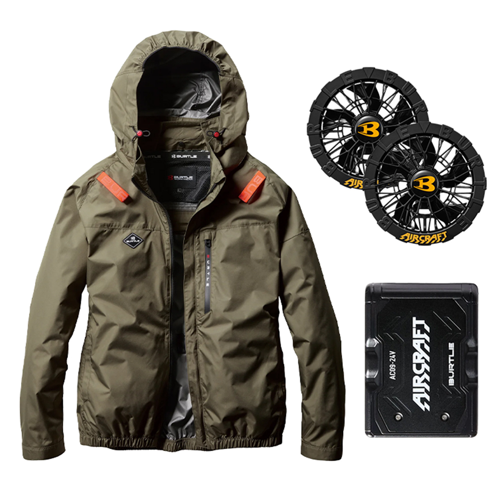 AC2061-61 含帽長袖外套 空調風扇衣 卡其綠 24V組合