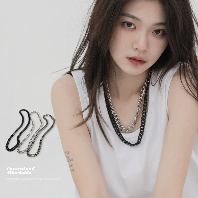 鈦鋼項鍊 夾扣式/新扣 古巴鏈 個性項鏈配飾