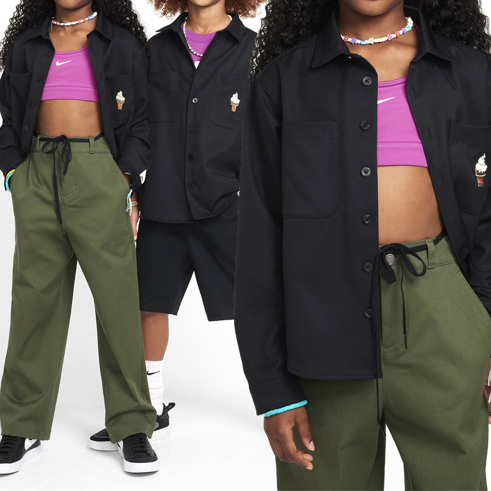 Nike SB LS Top GFX 大童 童裝 黑色 襯衫 運動 休閒 上衣 長袖 HF8798-010