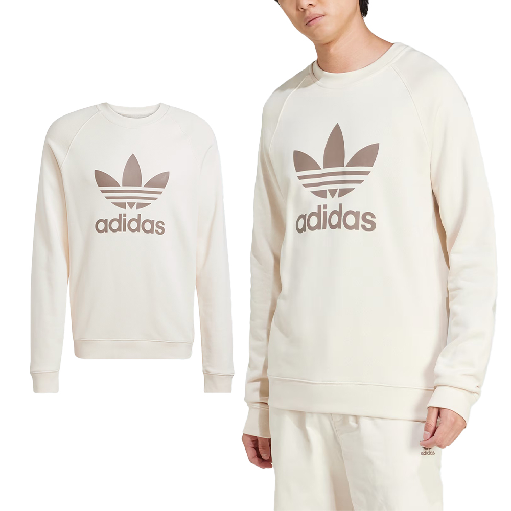 Adidas Trefoil Crew 男款 米白色 運動 休閒 上衣 經典 愛迪達 三葉草 長袖 JN7007