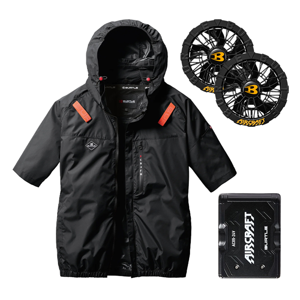 AC2066-35 含帽短袖衣服 空調風扇衣 黑色 24V組合