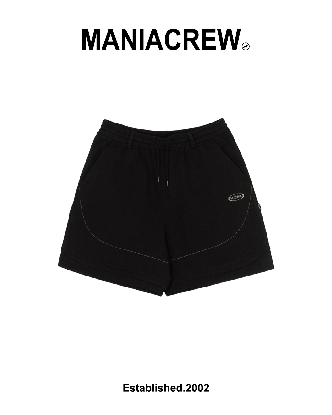 MANIA 短棉褲 跳色壓線 電繡 棉質套裝 黑 25 S/S Layered Training Shorts
