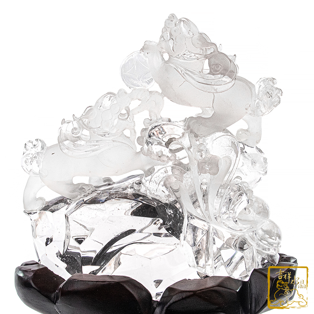 收藏級白水晶飛天雙貔貅4.92kg 開運咬錢【吉祥水晶專賣店】