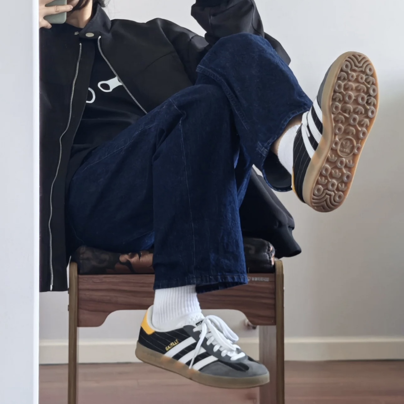 ADIDAS ORIGINALS GAZELLE 黑白條紋 黃 休閒鞋 愛迪達 IF9642