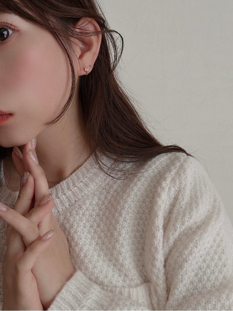 SS zircon flower hoop pierce