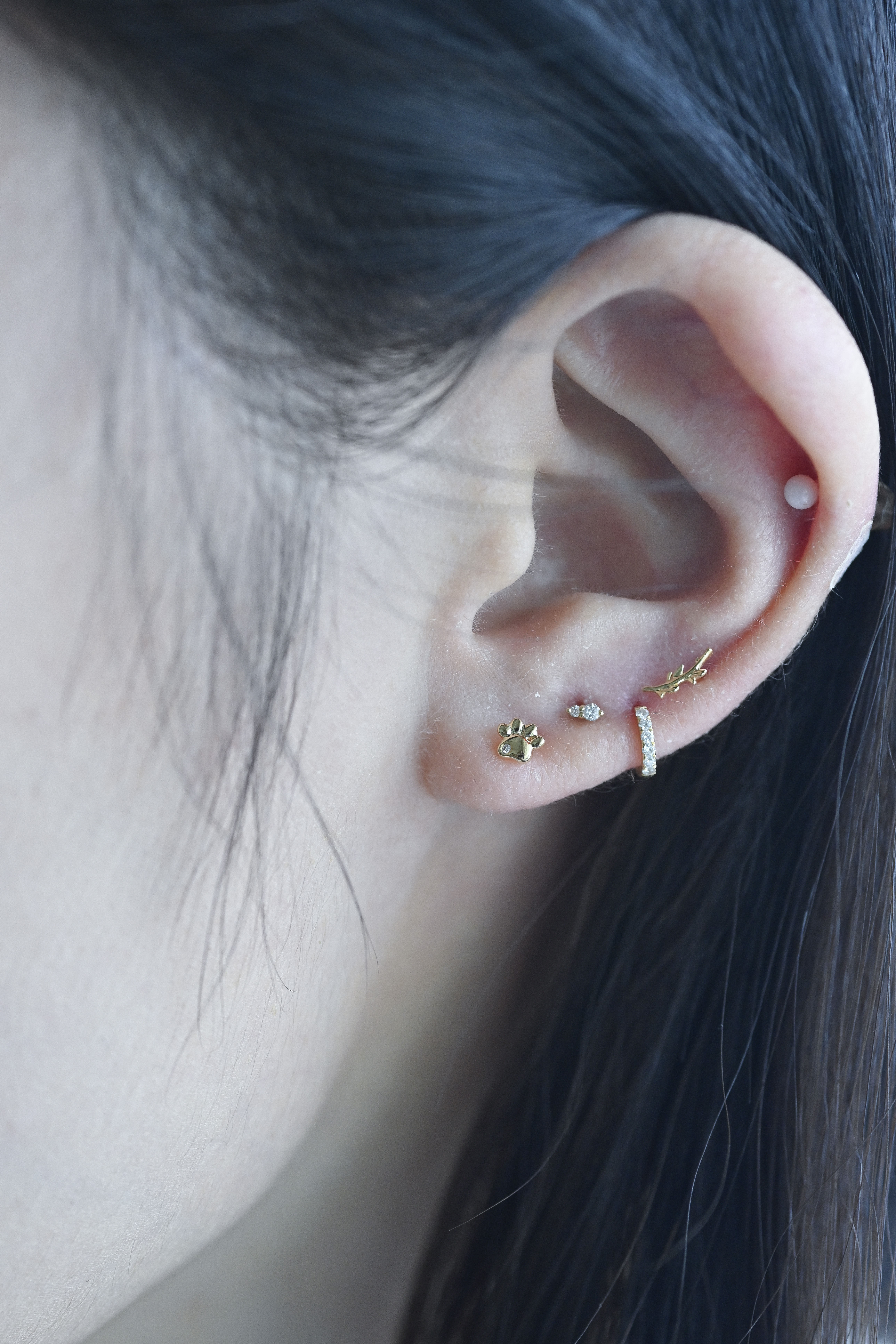 18K Dog Paw Diamond Earring