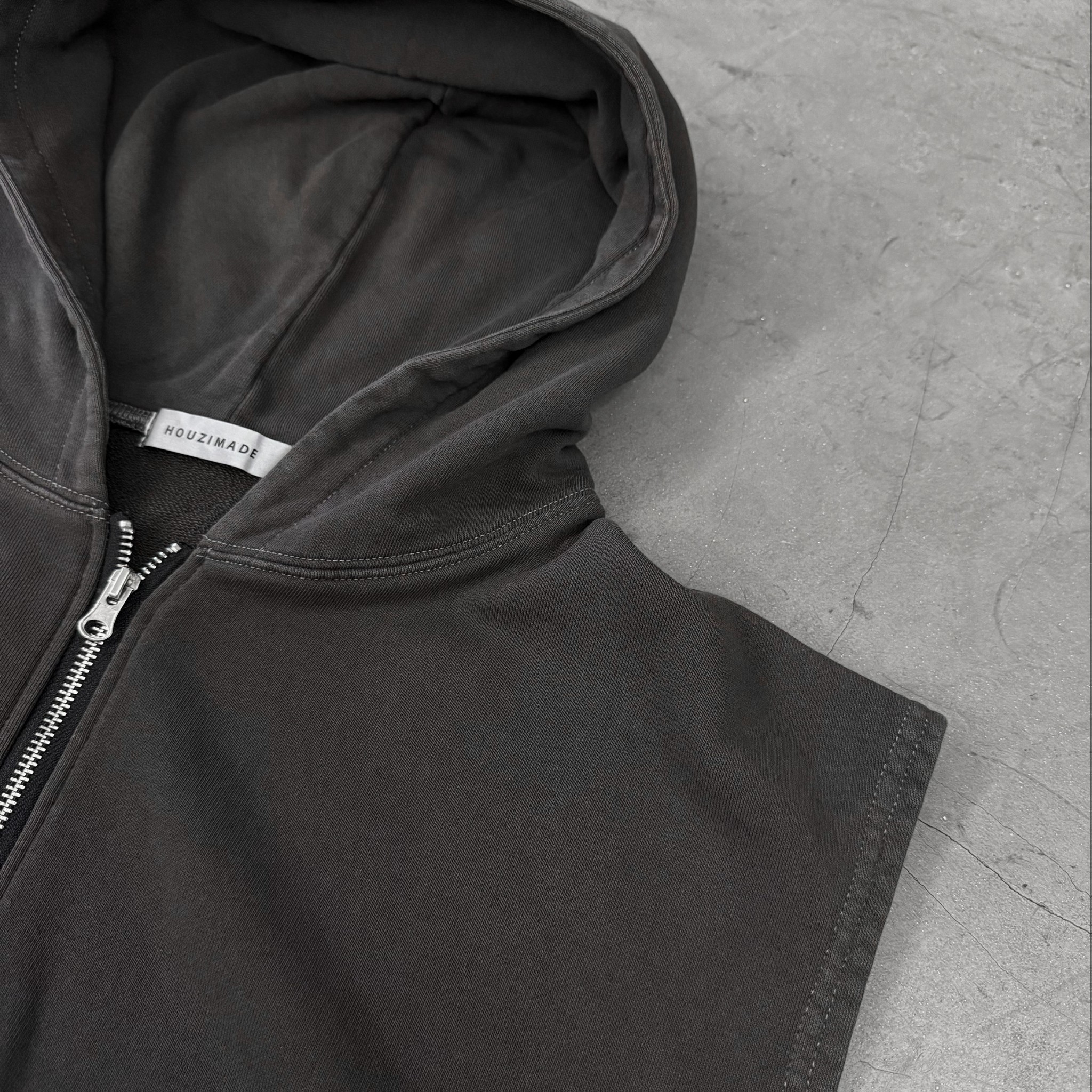 水洗短版連帽無袖外套 68882