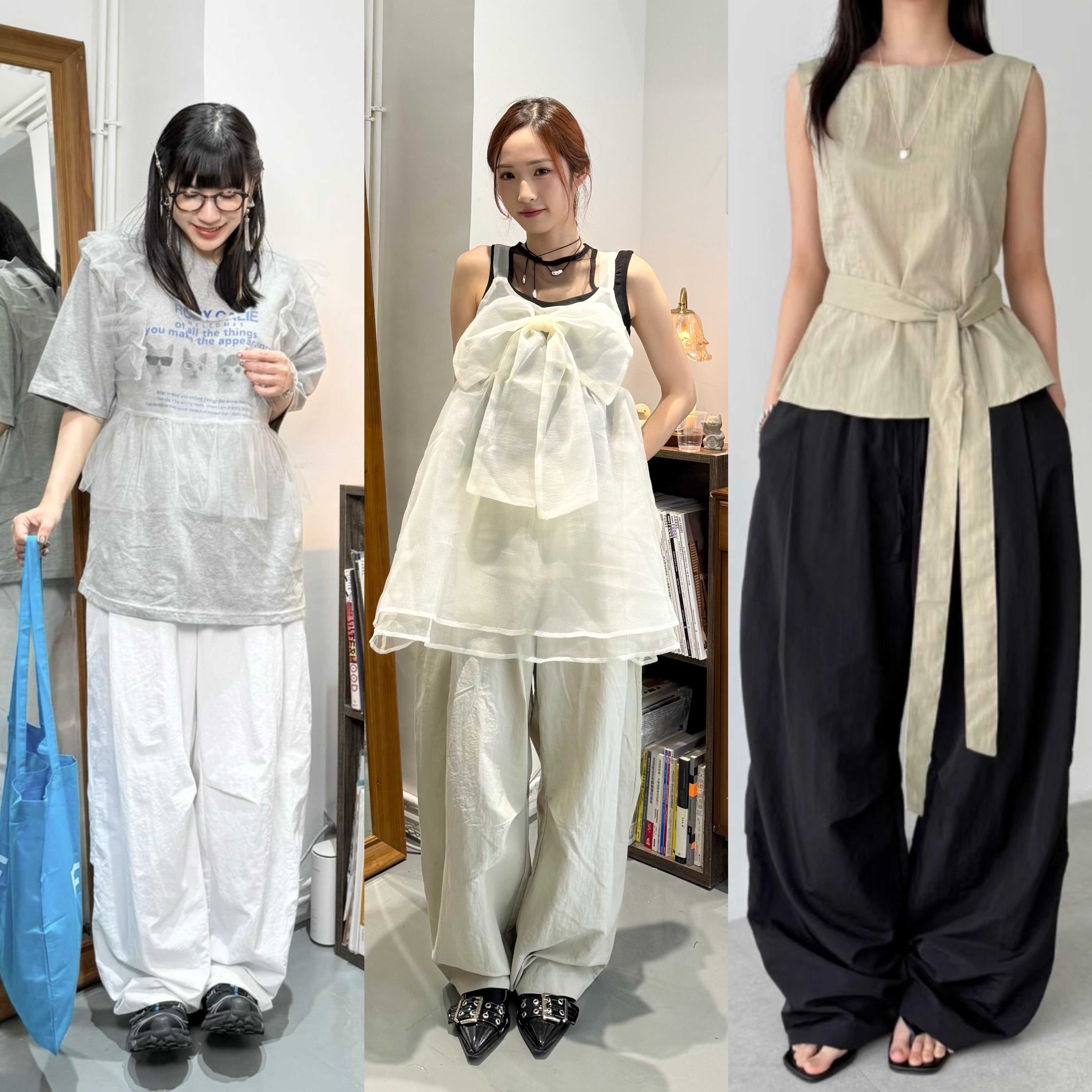 勁寬鬆通爽索索料balloons pants