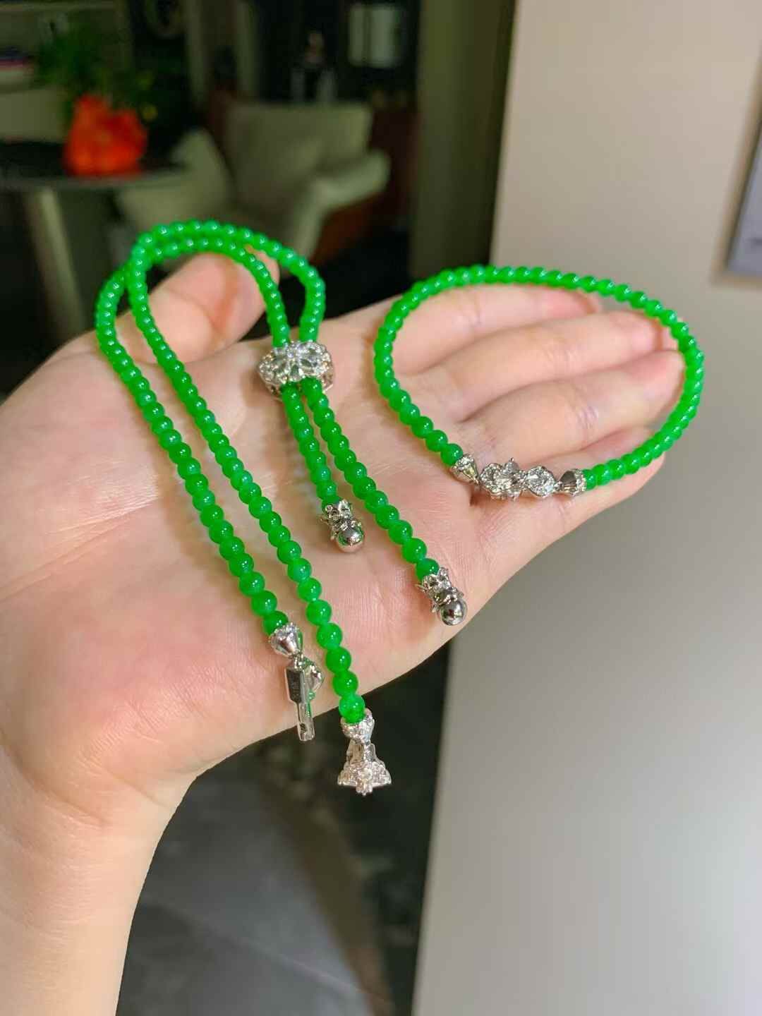 616356 翡翠珠子項鏈手串一套 (3.5-3.7mm直徑)