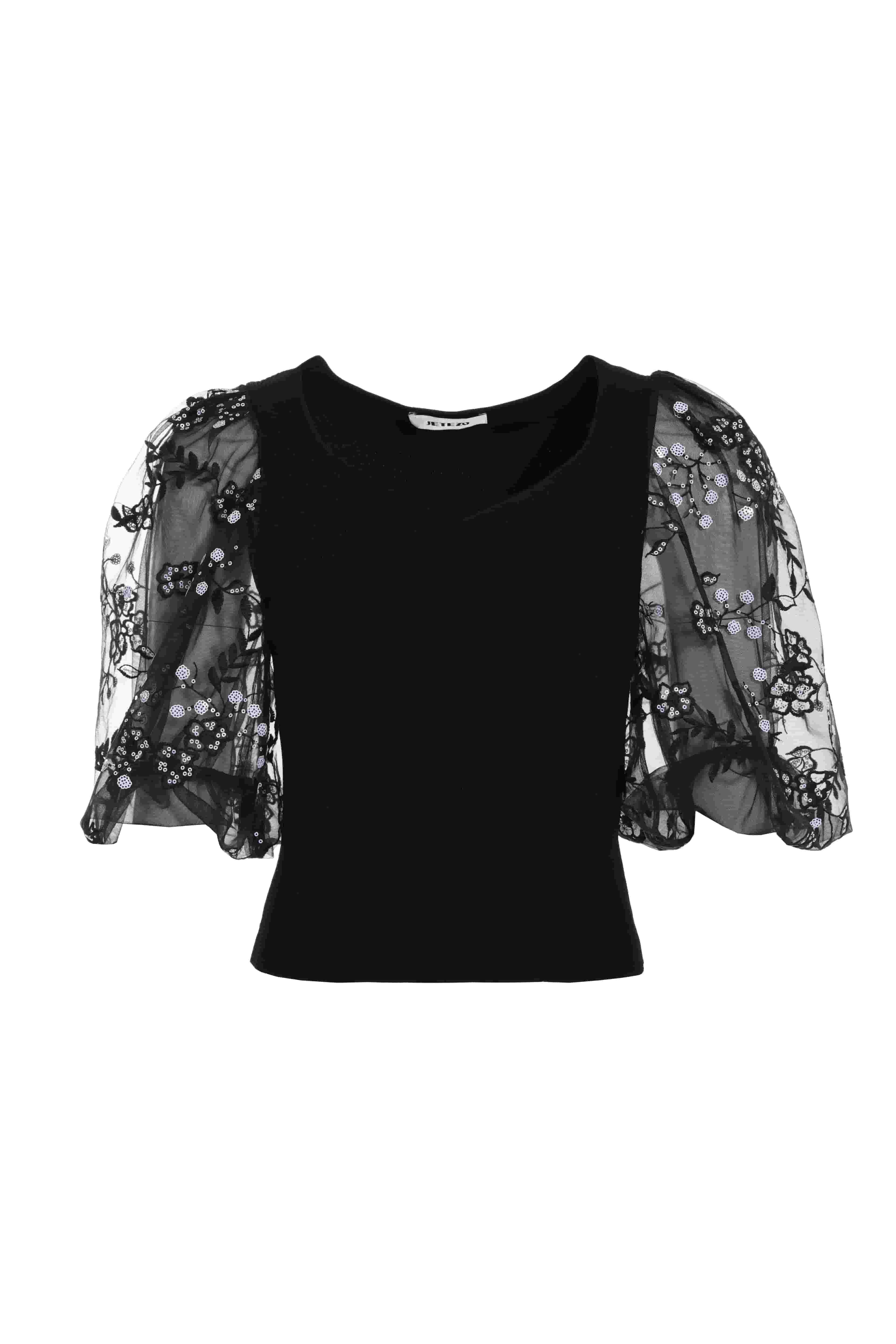 BC1EC221A1 蕾絲刺繡蓬袖上衣