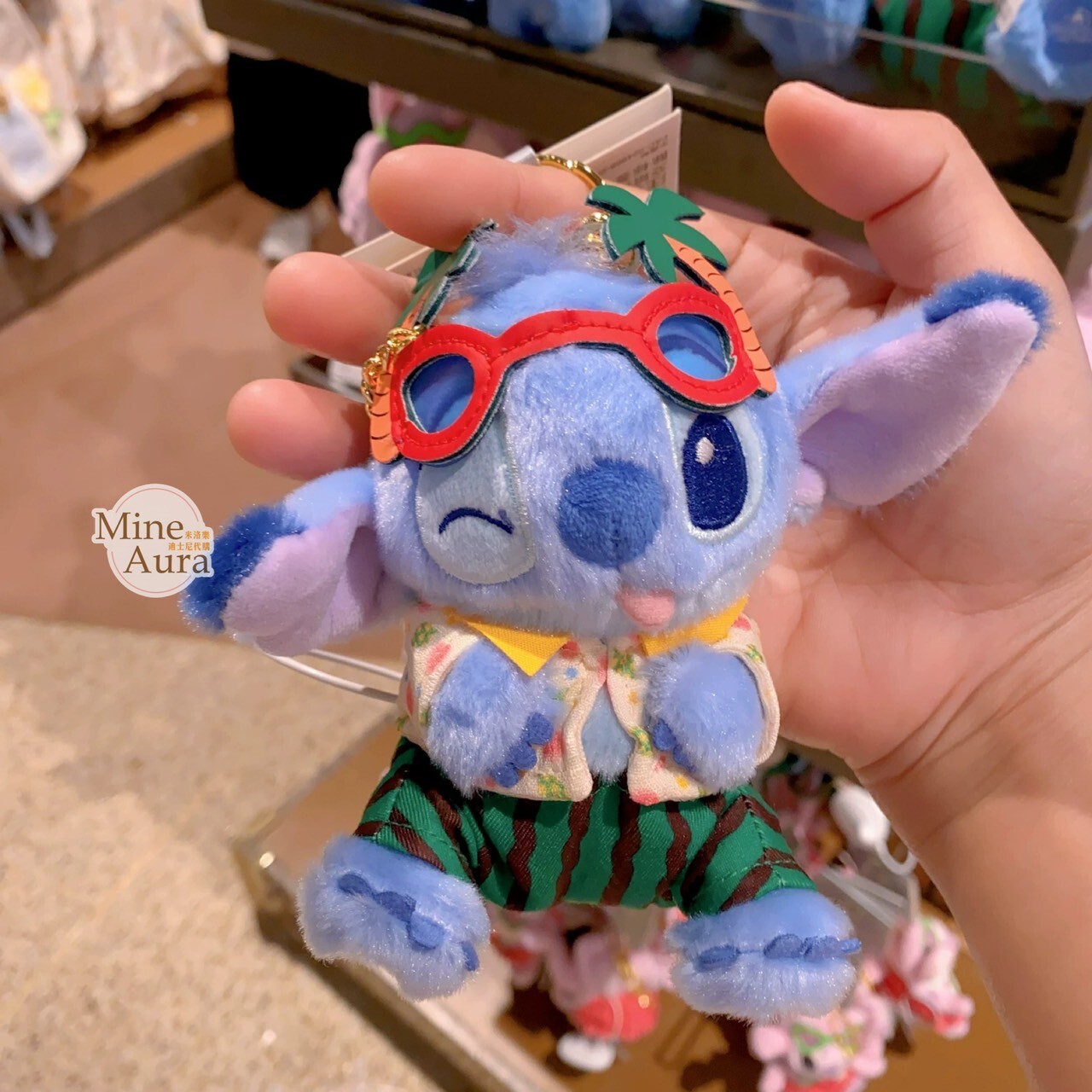 2025 史迪奇 Stitch 安琪拉 Angel 熱帶海灘 絨毛 鑰匙圈 吊飾 -上海迪士尼樂園