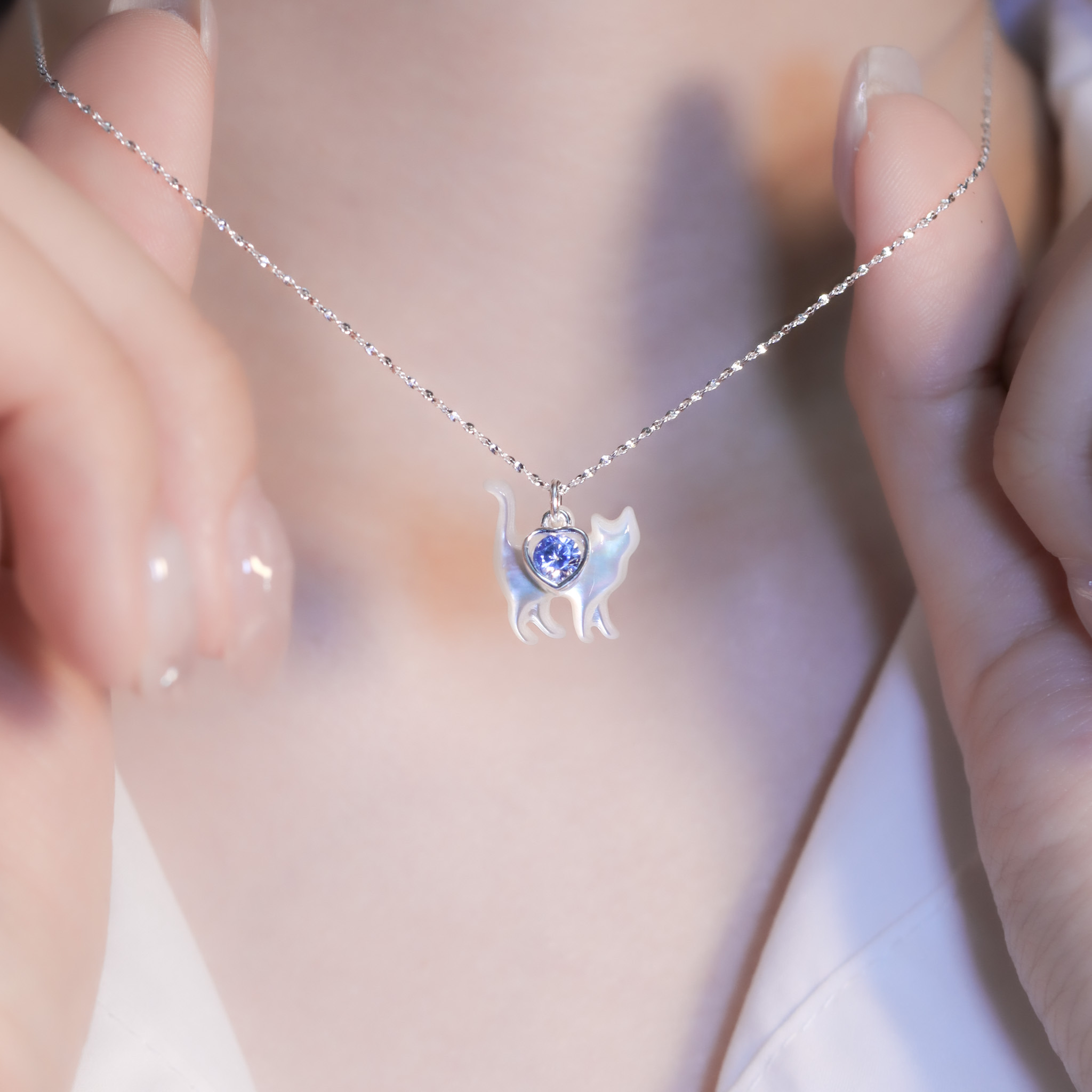 | 925純銀| 喵趣奔赴愛意項鍊（藍色/粉色） | NE1424|