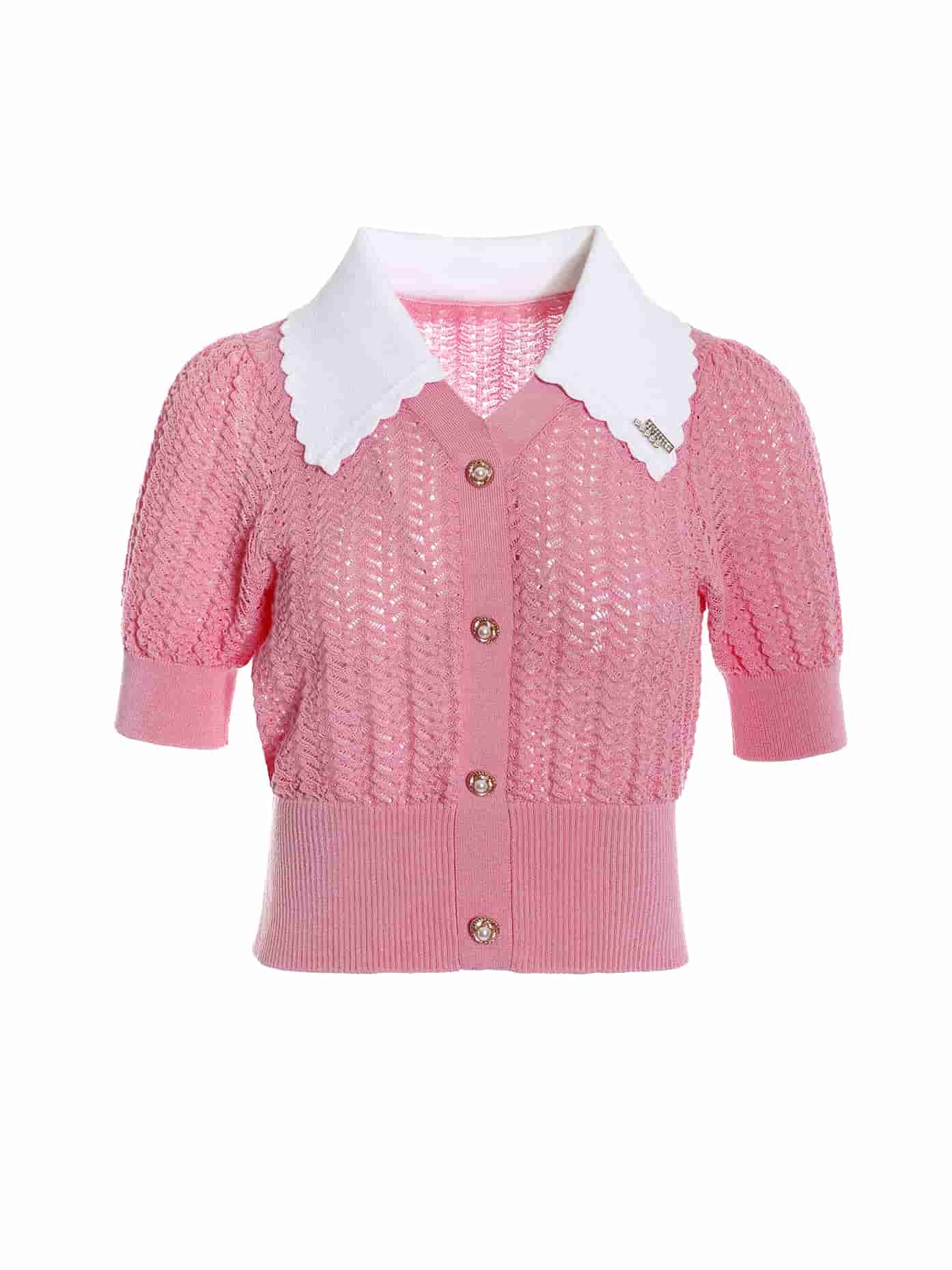 BC1EC257A1 法國玫瑰大翻領復古針織上衣