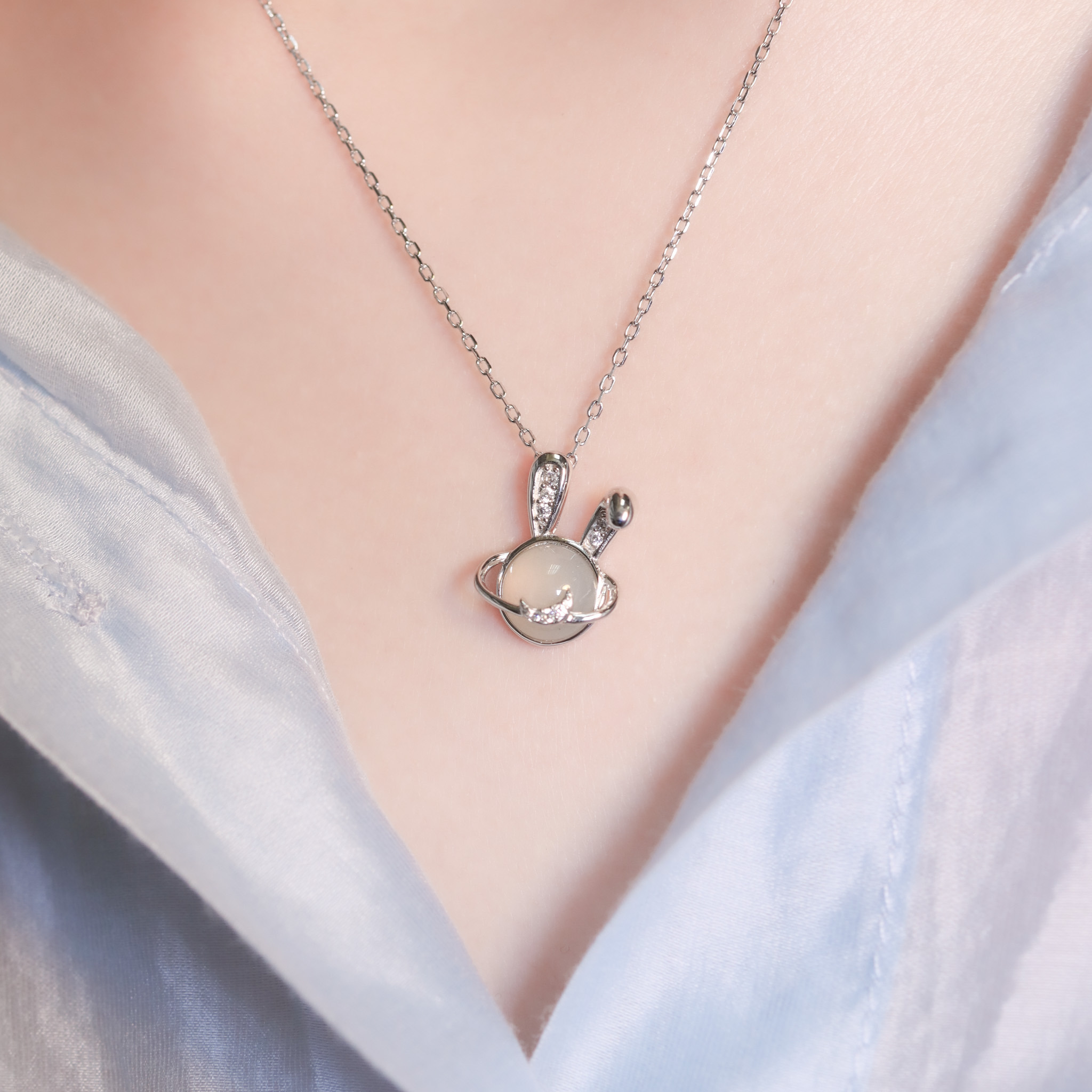 | 925純銀・白金・玫瑰金 | 兔趣月球項鍊  (銀/玫瑰金) | NE1432 |