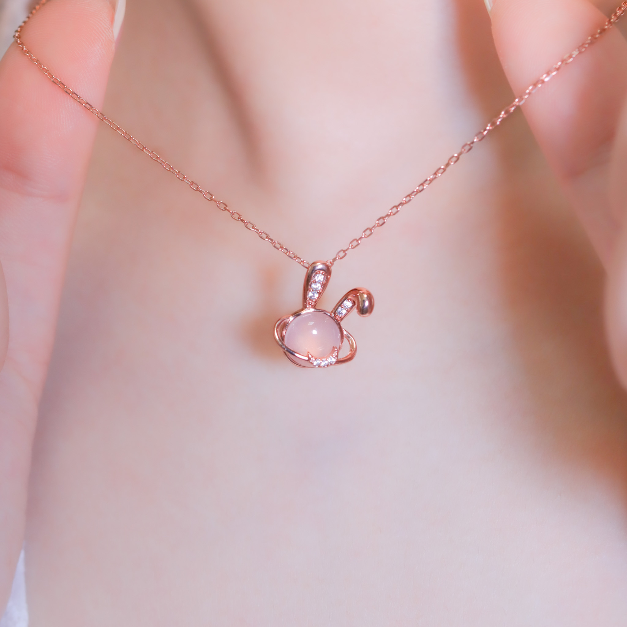 | 925純銀・白金・玫瑰金 | 兔趣月球項鍊  (銀/玫瑰金) | NE1432 |