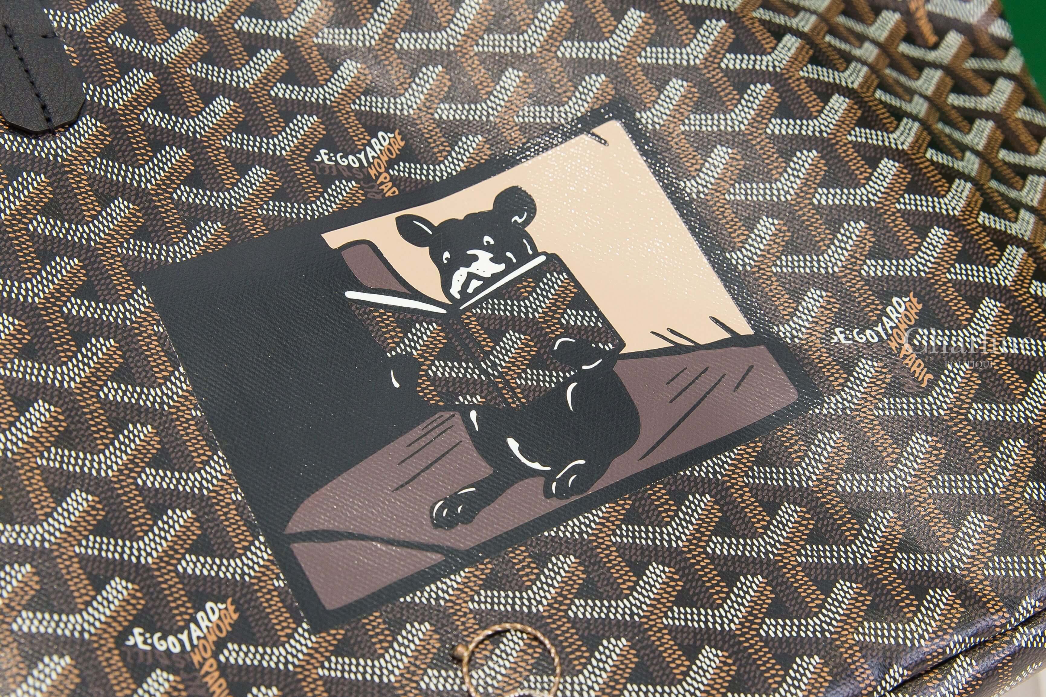 Goyard Artois PM Bag 黑色客製化讀書法鬥彩繪帆布小牛皮同色提把小型拉鍊托特包